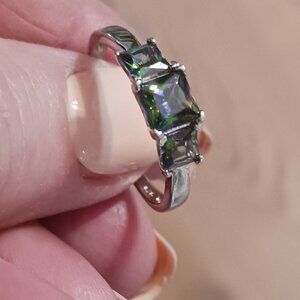 New Sterling Silver Triple Square Rainbow Topaz Ring Size 7 1/2 Marked 925